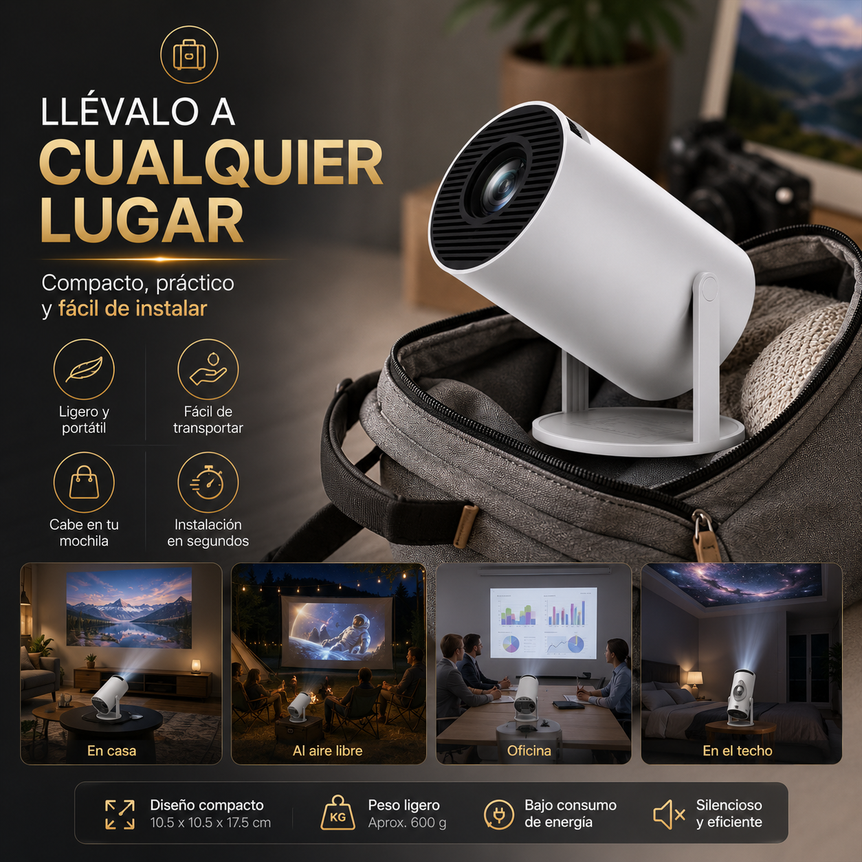 Mini Proyector Inteligente HY300 ¡Convierte Tu Casa en un Cine!